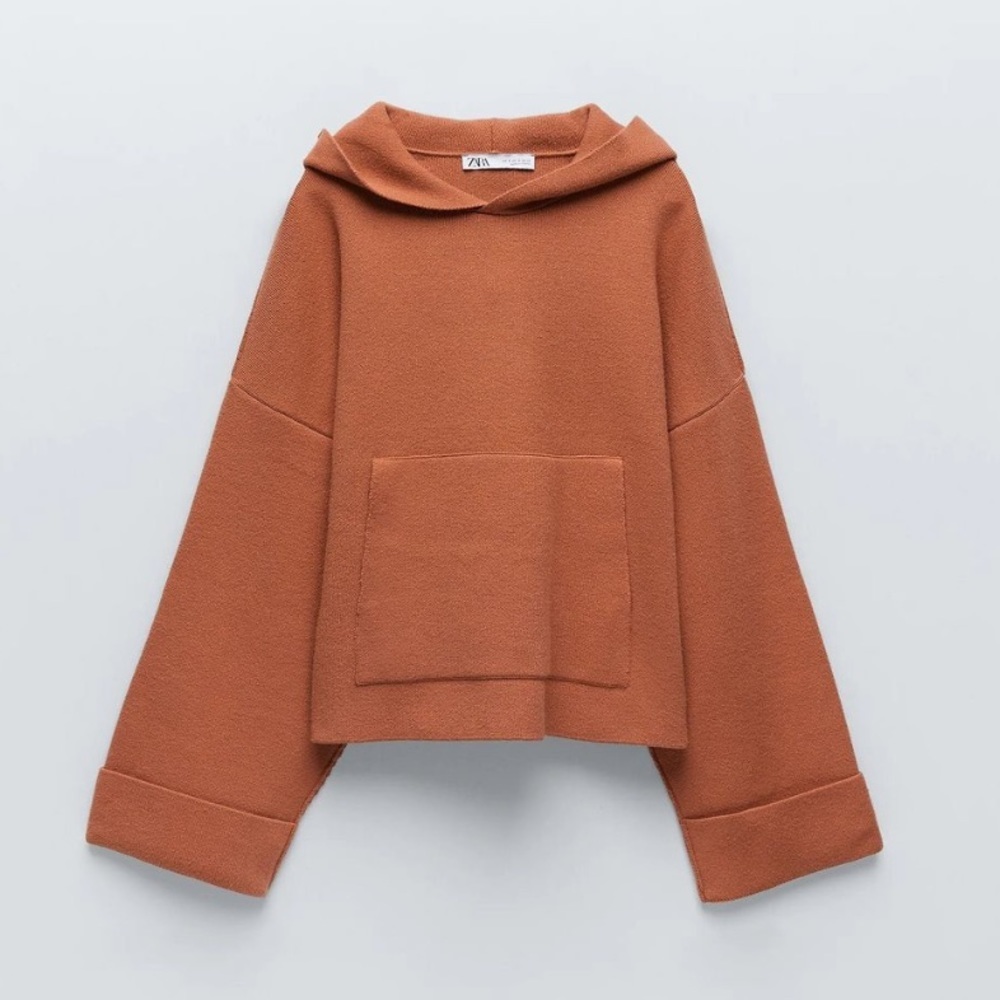 Zara • drop shoulder knit hooded pullover